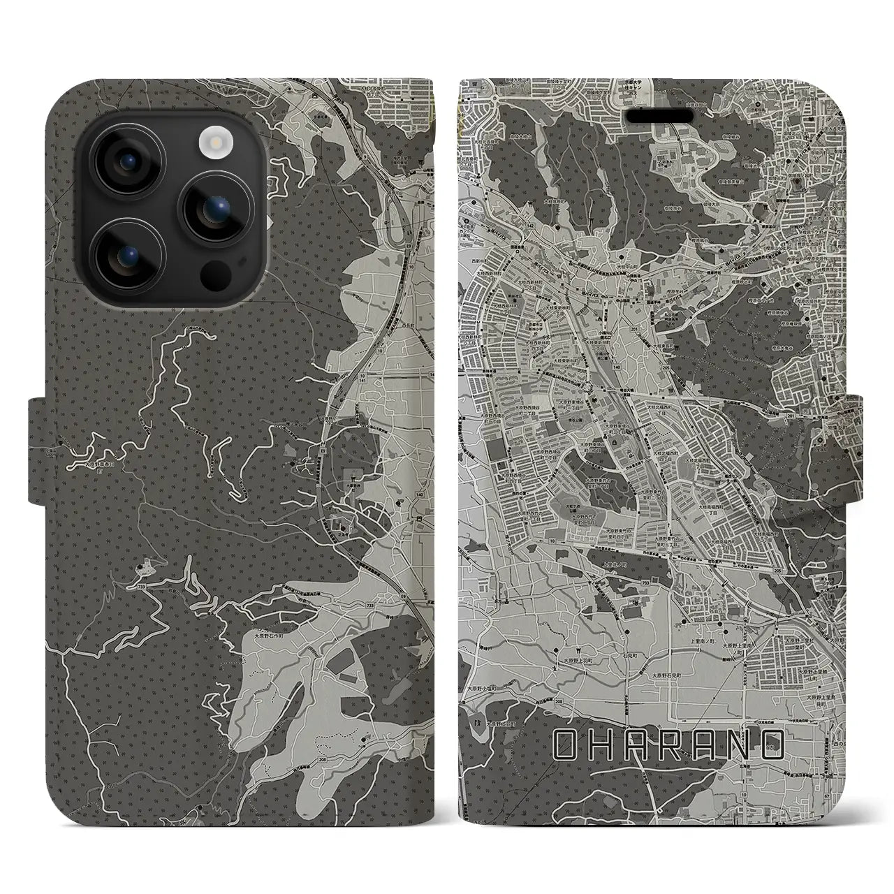 【大原野(京都府)】地図柄iPhoneケース(手帳タイプ)モノトーン・iPhone 16 用