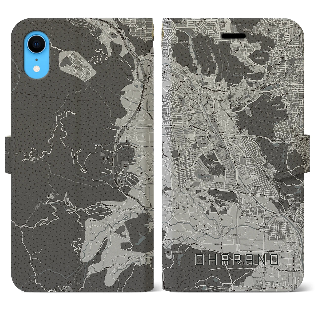 【大原野(京都府)】地図柄iPhoneケース(手帳タイプ)モノトーン・iPhone XR 用