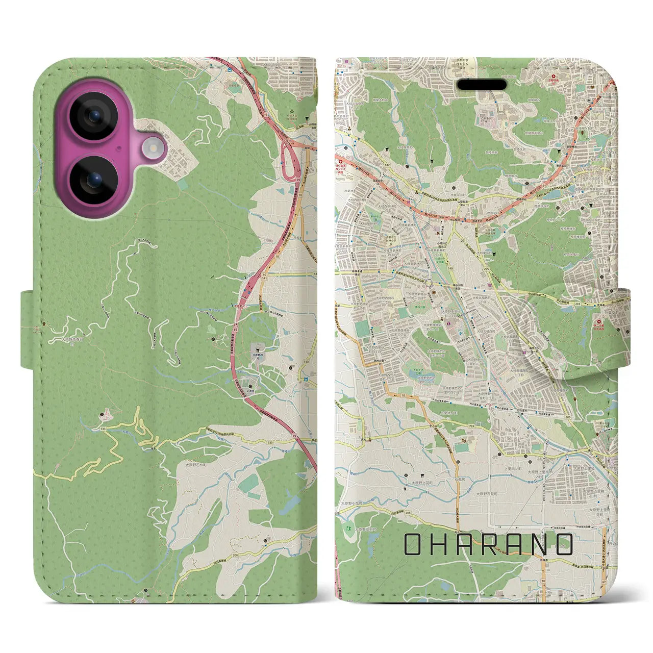 【大原野(京都府)】地図柄iPhoneケース(手帳タイプ)ナチュラル・iPhone 16 Pro 用