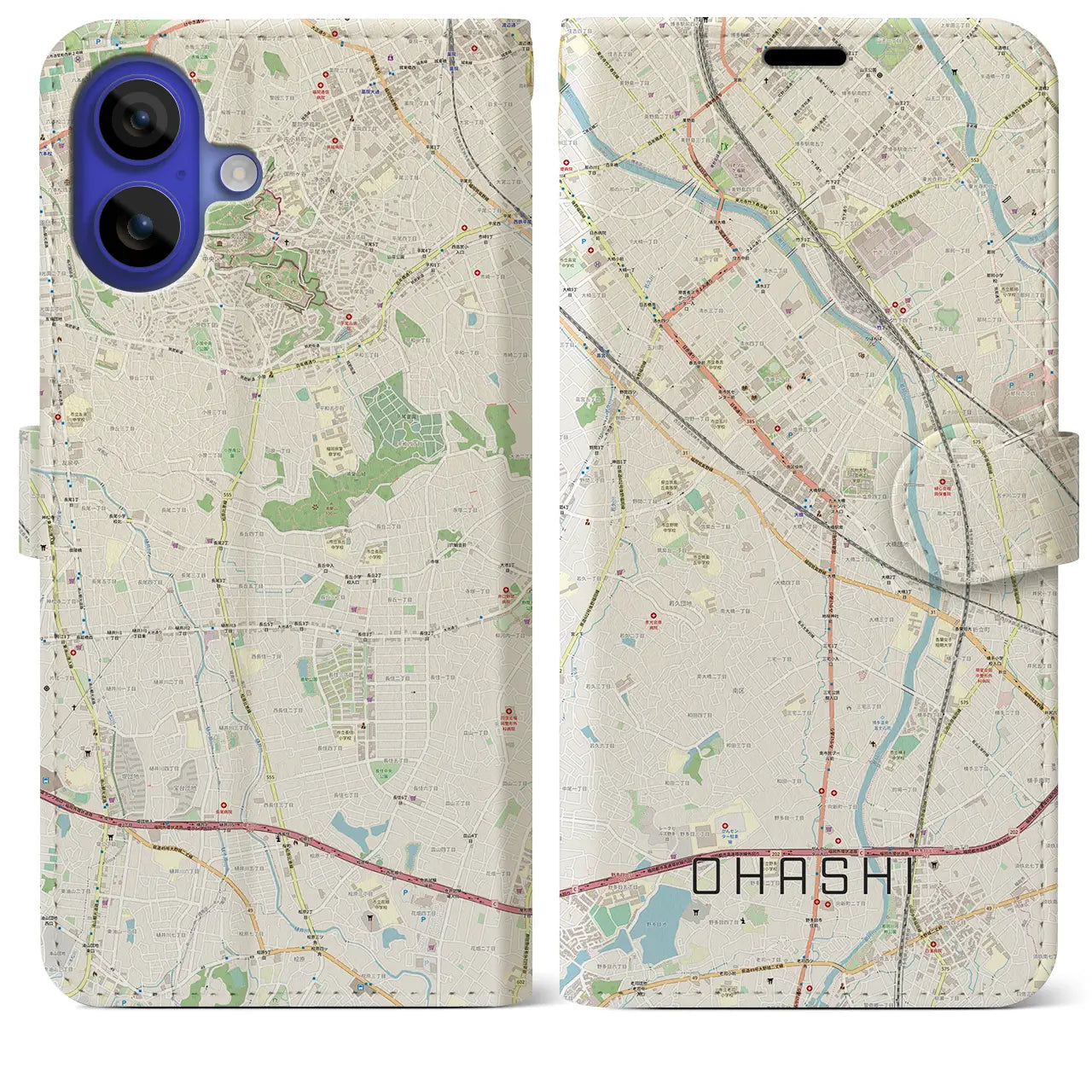 【大橋(福岡県)】地図柄iPhoneケース(手帳タイプ)ナチュラル・iPhone 16 Pro Max 用