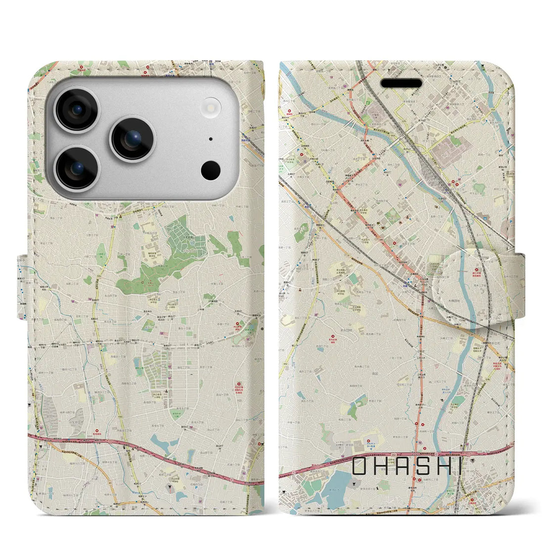 【大橋(福岡県)】地図柄iPhoneケース(手帳タイプ)ナチュラル・iPhone 17 Pro Max 用