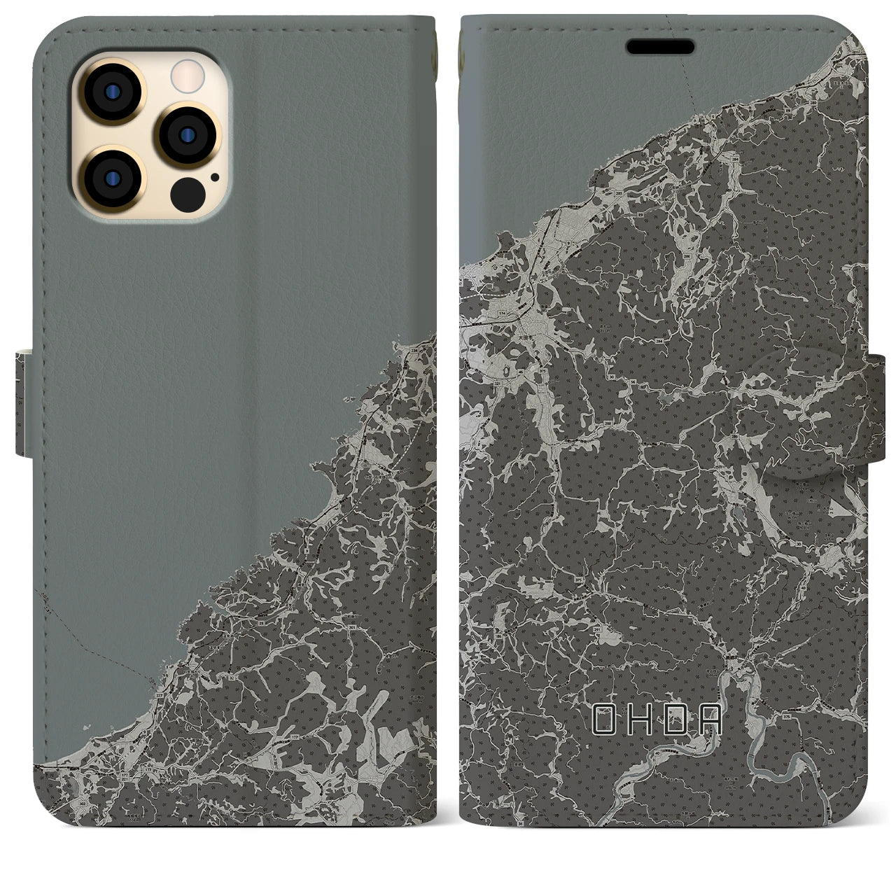 【大田(島根県)】地図柄iPhoneケース(手帳タイプ)モノトーン・iPhone 12 Pro Max 用