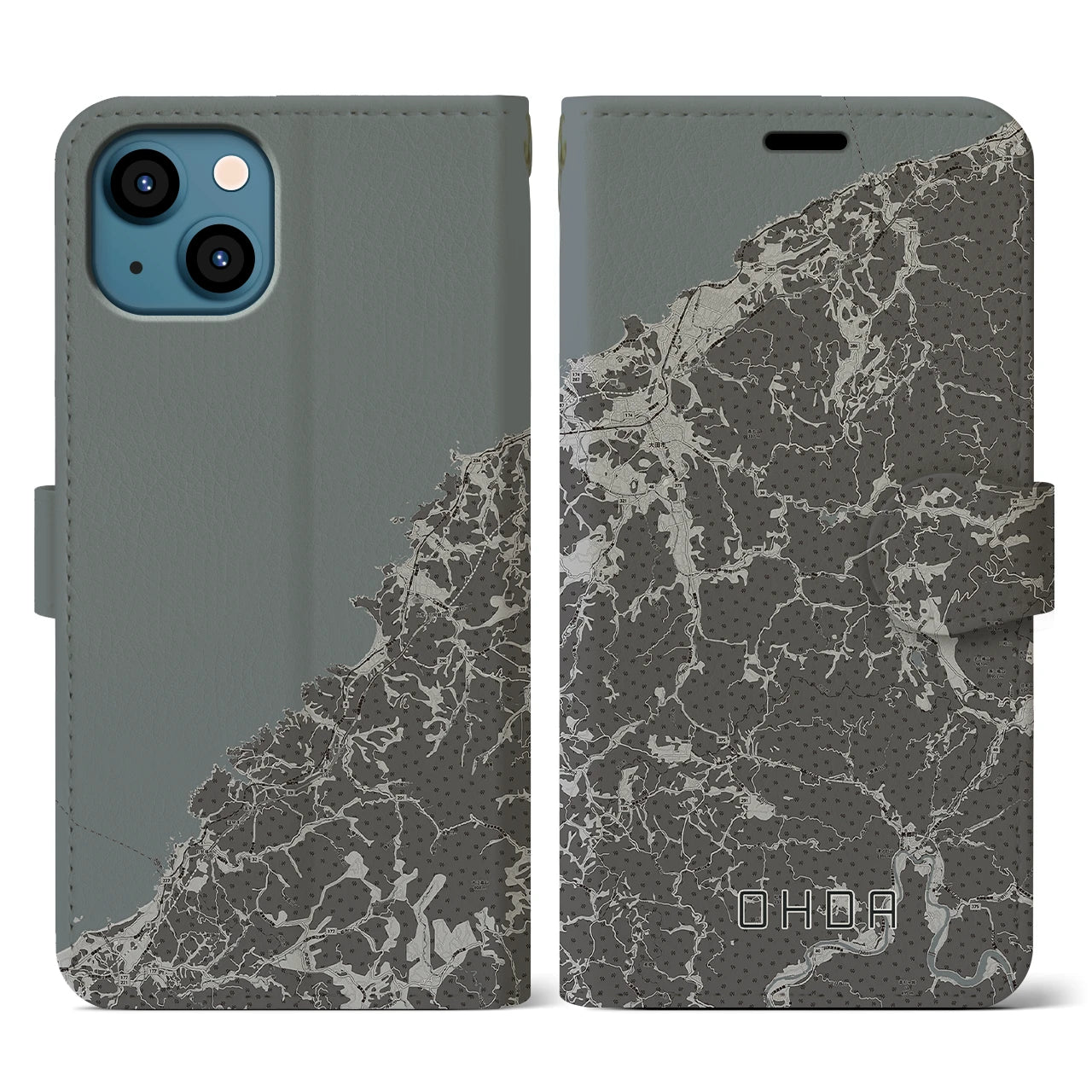 【大田(島根県)】地図柄iPhoneケース(手帳タイプ)モノトーン・iPhone 13 用