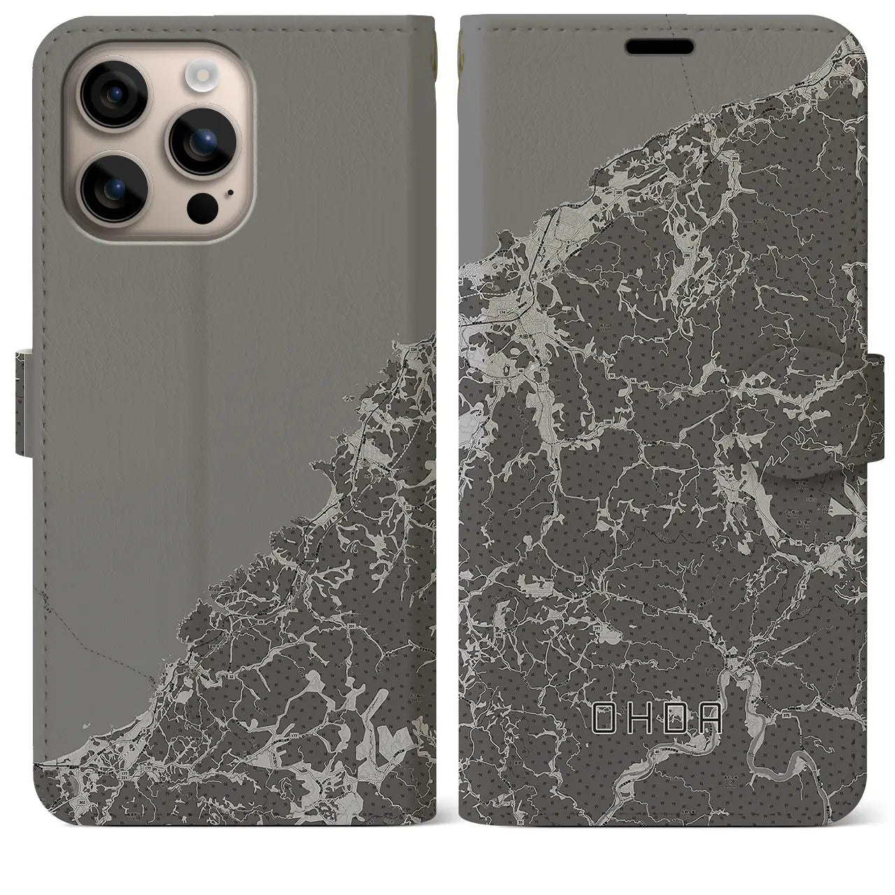【大田(島根県)】地図柄iPhoneケース(手帳タイプ)モノトーン・iPhone 16 Plus 用