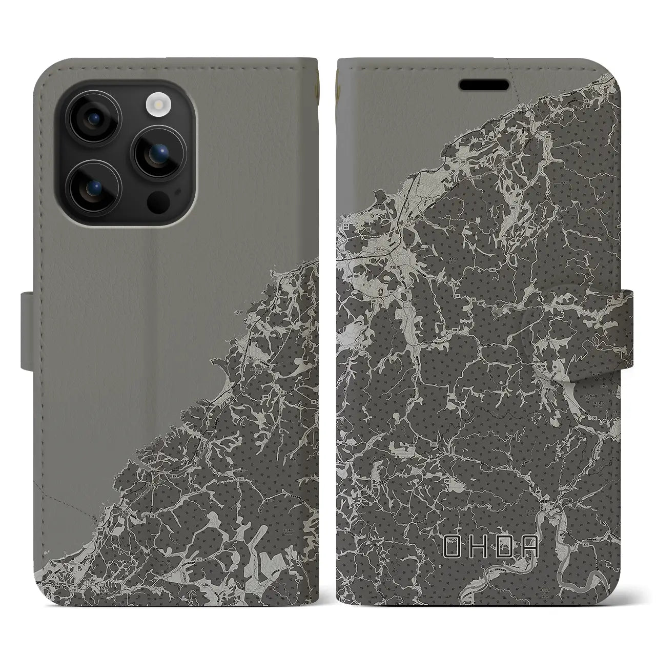 【大田(島根県)】地図柄iPhoneケース(手帳タイプ)モノトーン・iPhone 16 用