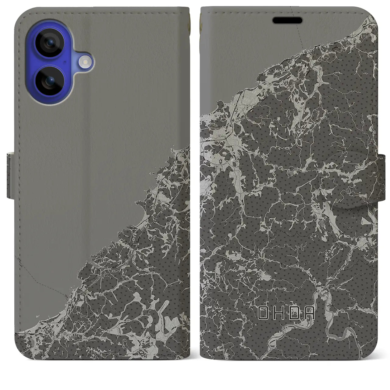 【大田(島根県)】地図柄iPhoneケース(手帳タイプ)モノトーン・iPhone 16 Pro Max 用