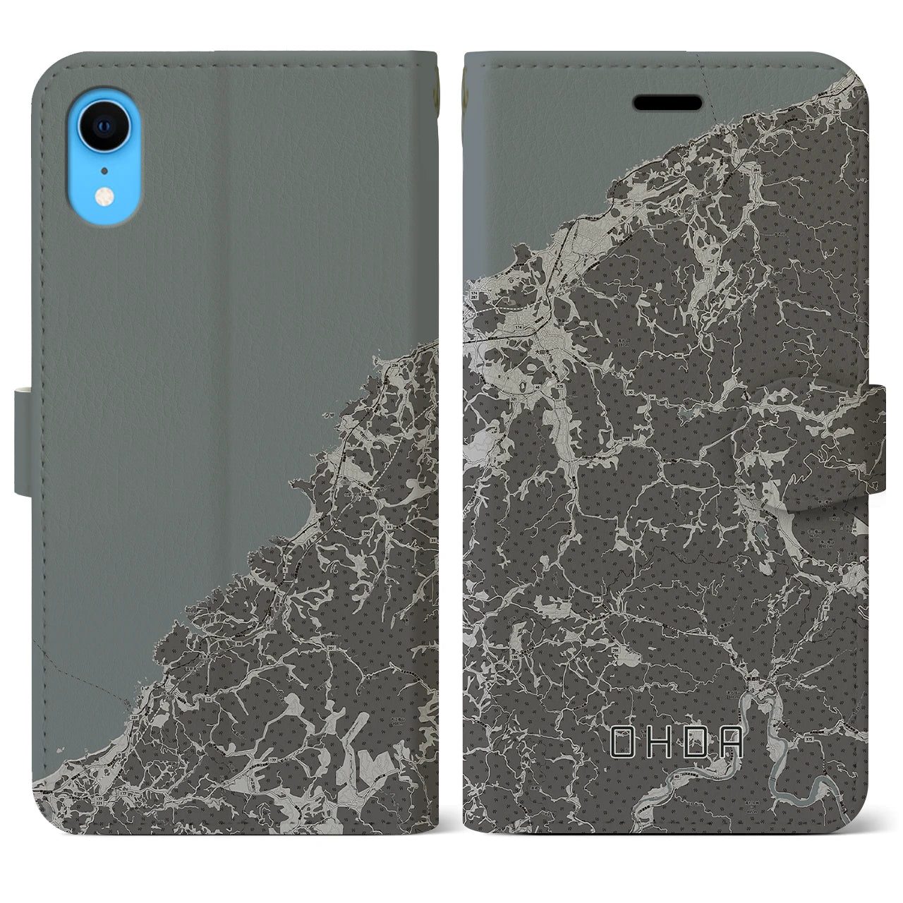 【大田(島根県)】地図柄iPhoneケース(手帳タイプ)モノトーン・iPhone XR 用