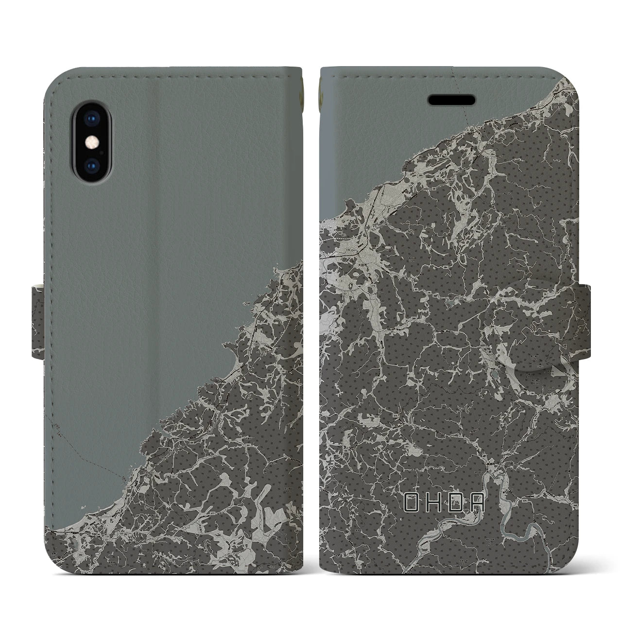 【大田(島根県)】地図柄iPhoneケース(手帳タイプ)モノトーン・iPhone XS / X 用