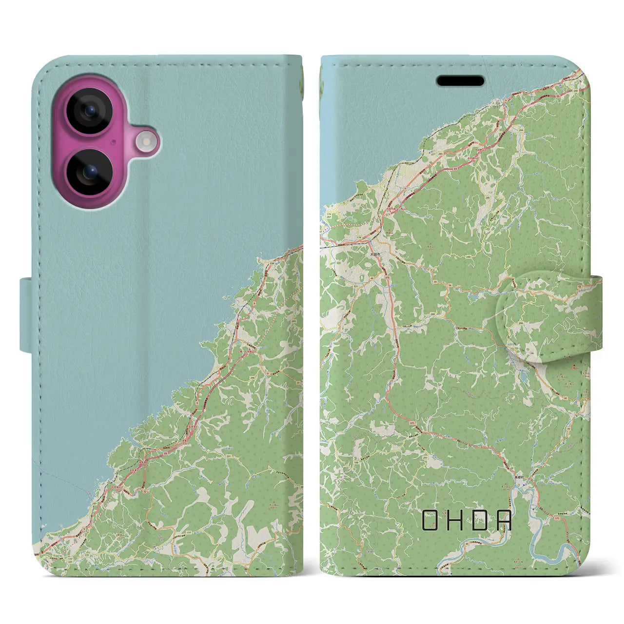 【大田(島根県)】地図柄iPhoneケース(手帳タイプ)ナチュラル・iPhone 16 Pro 用