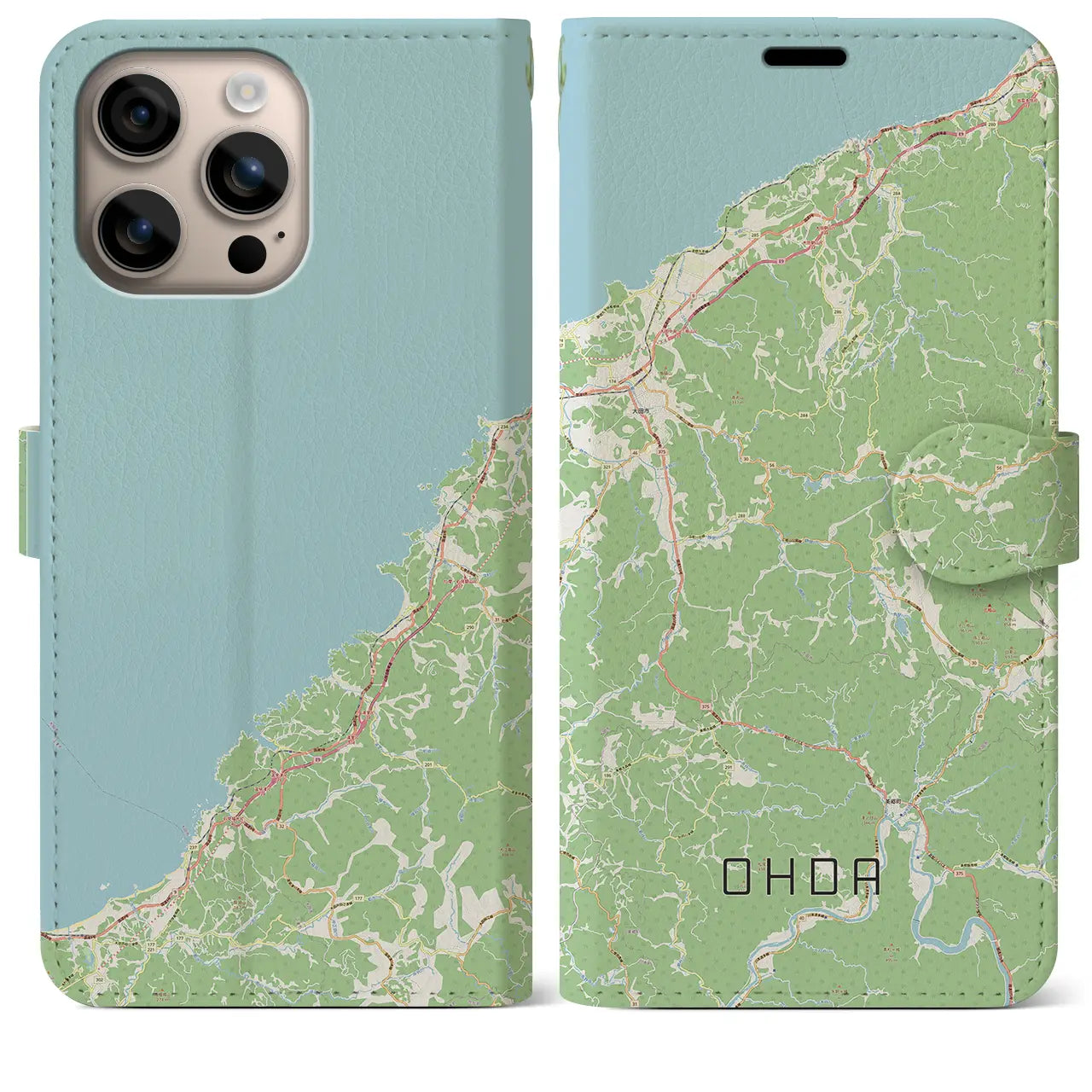 【大田(島根県)】地図柄iPhoneケース(手帳タイプ)ナチュラル・iPhone 16 Plus 用