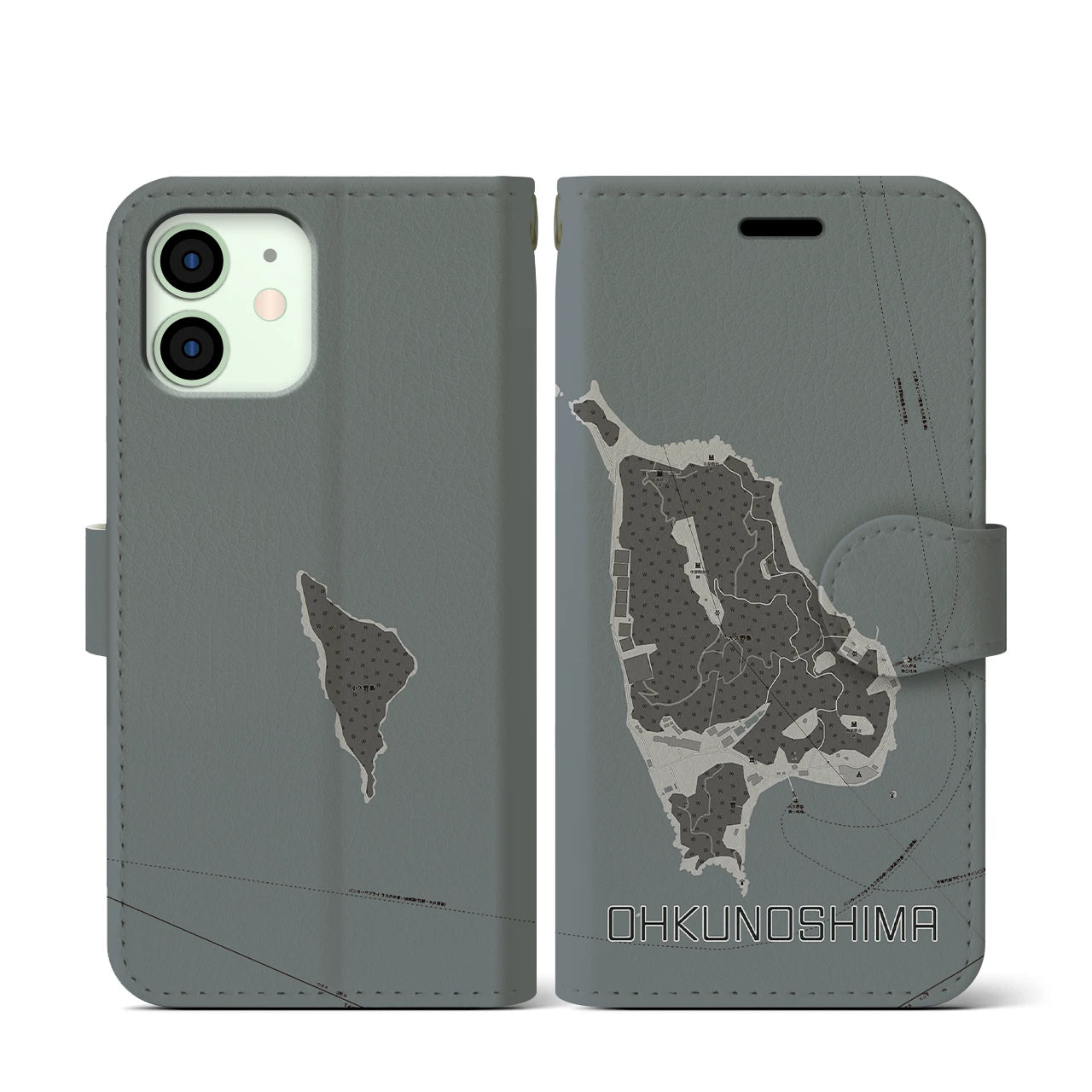 【大久野島(広島県)】地図柄iPhoneケース(手帳タイプ)
