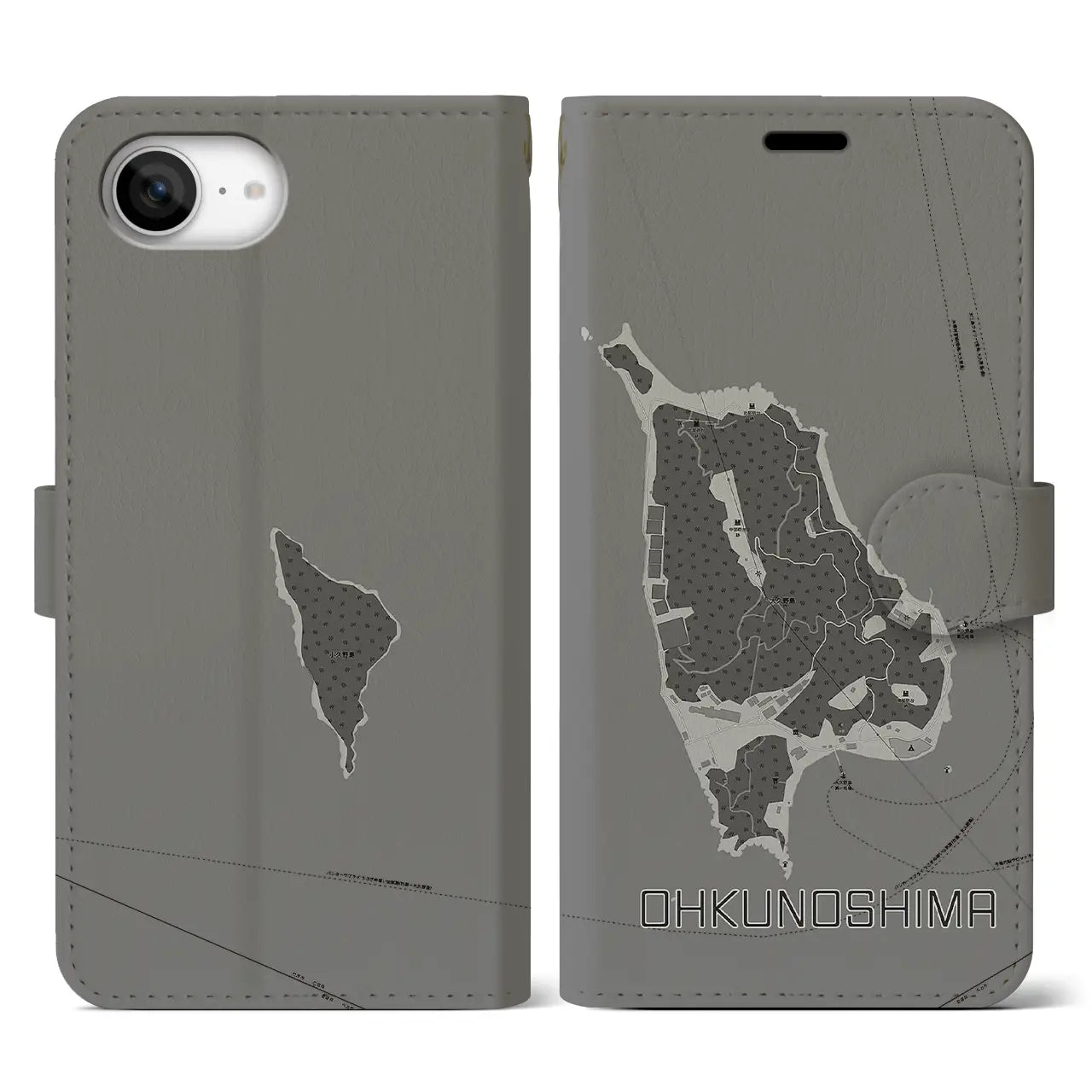 【大久野島(広島県)】地図柄iPhoneケース(手帳タイプ)