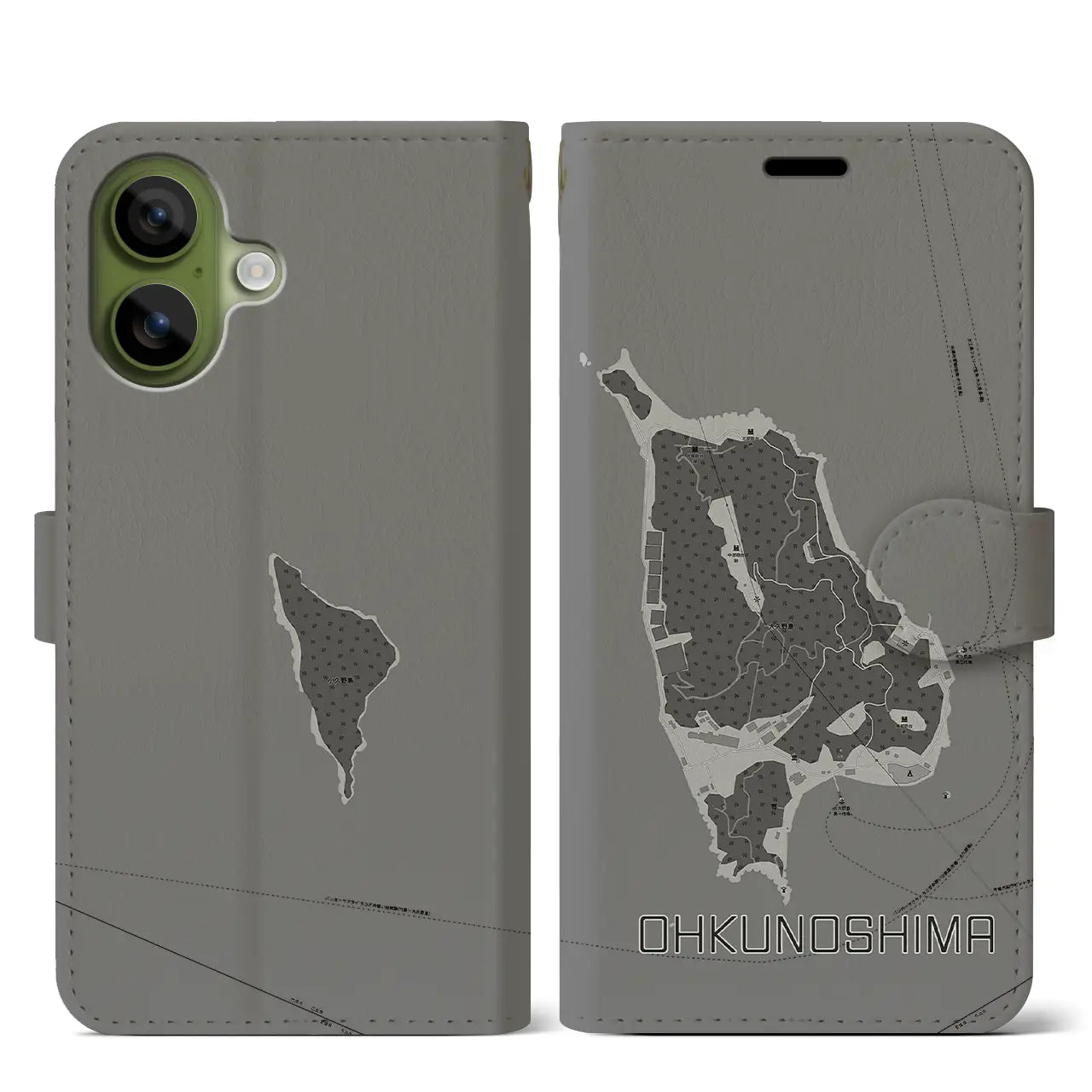 【大久野島(広島県)】地図柄iPhoneケース(手帳タイプ)