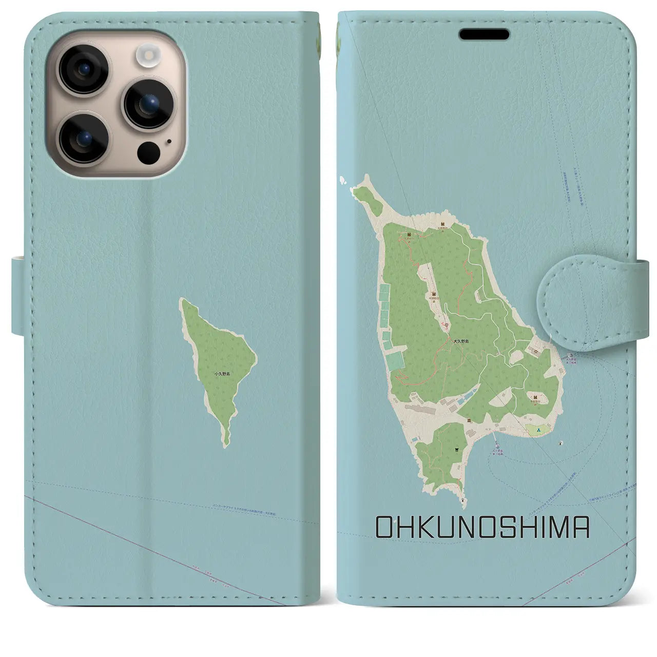【大久野島(広島県)】地図柄iPhoneケース(手帳タイプ)ナチュラル・iPhone 16 Plus 用