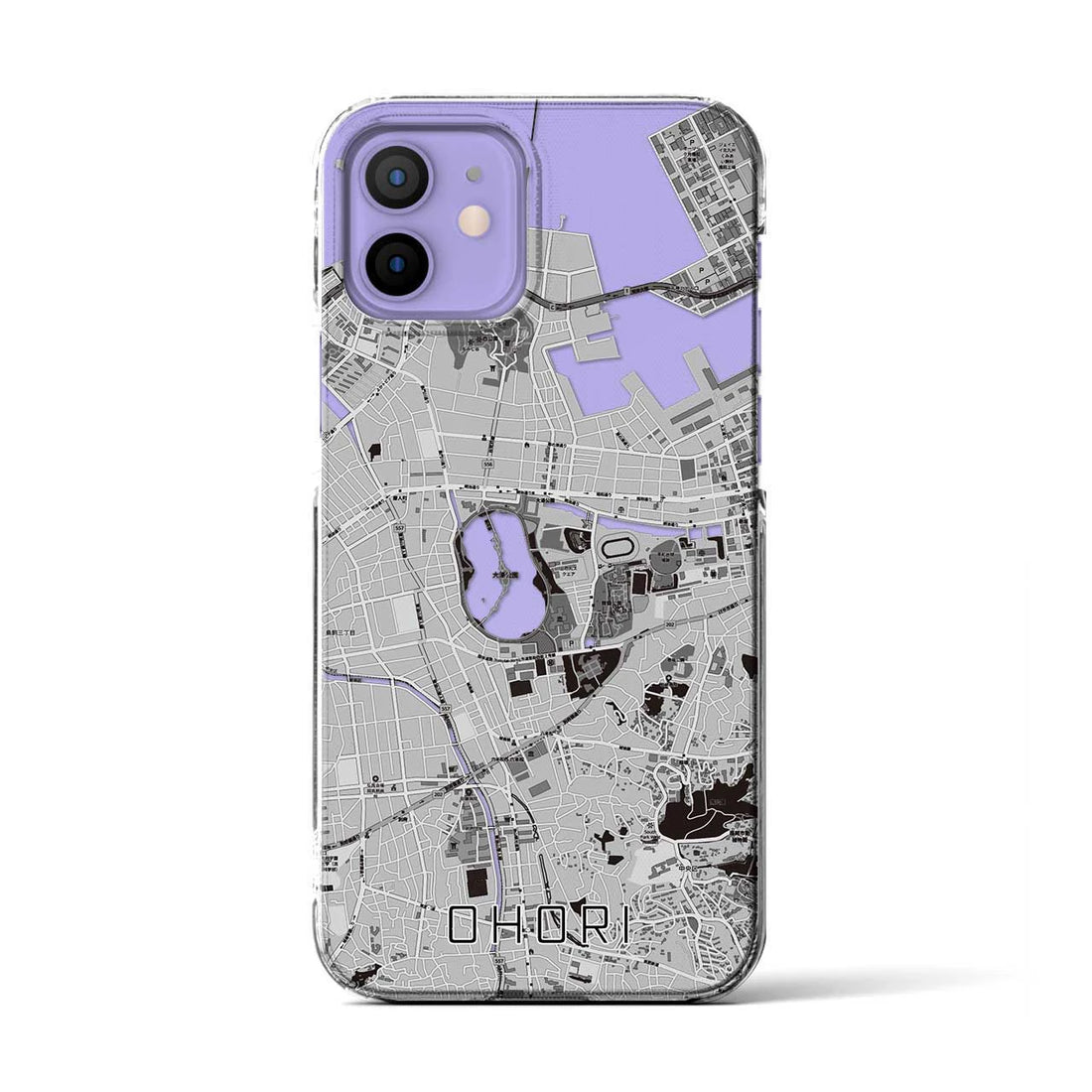 【大濠(福岡県)】地図柄iPhoneケース(クリアタイプ)モノトーン・iPhone 12 / 12 Pro 用