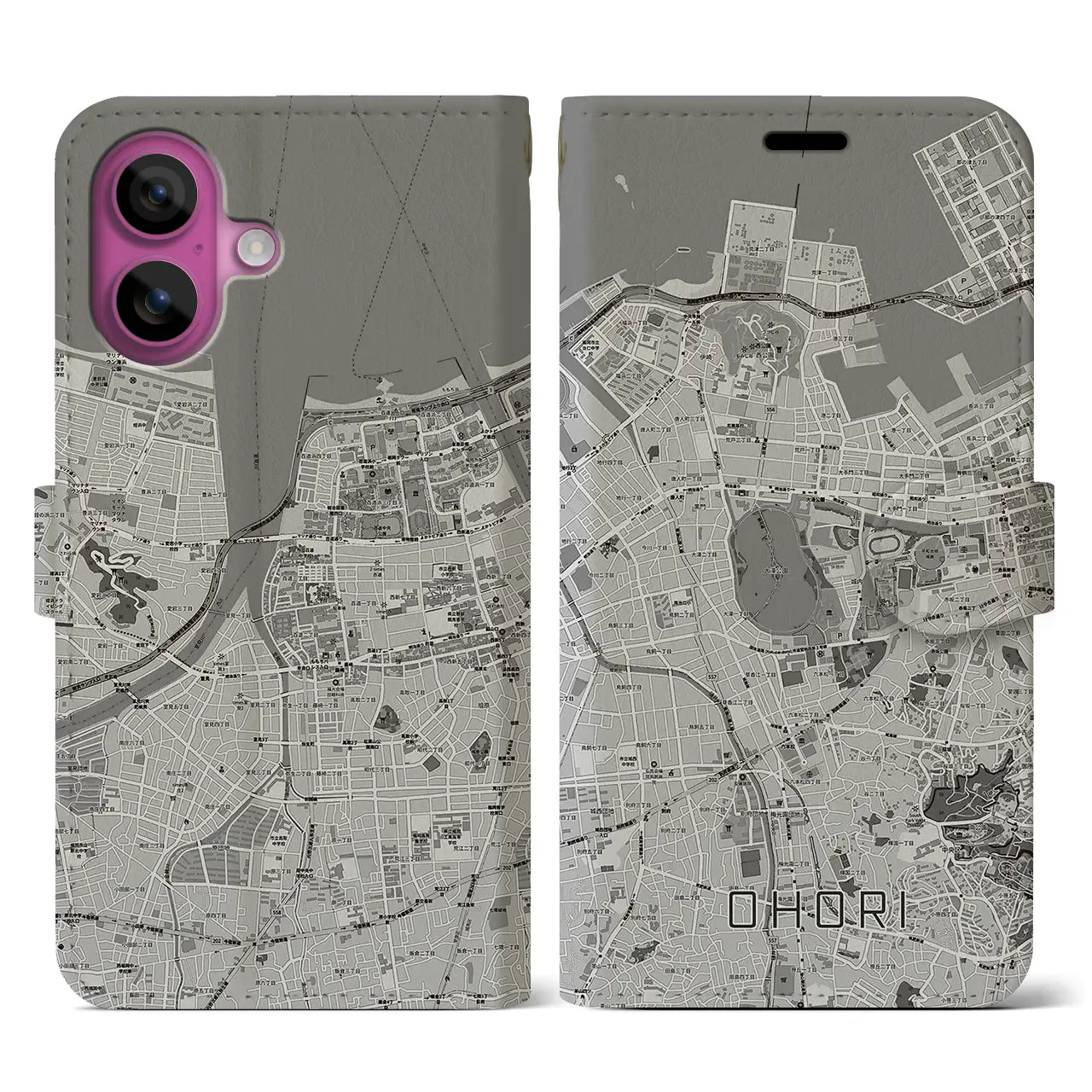 【大濠(福岡県)】地図柄iPhoneケース(手帳タイプ)