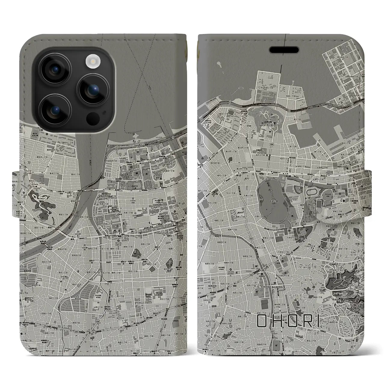 【大濠(福岡県)】地図柄iPhoneケース(手帳タイプ)モノトーン・iPhone 16 用