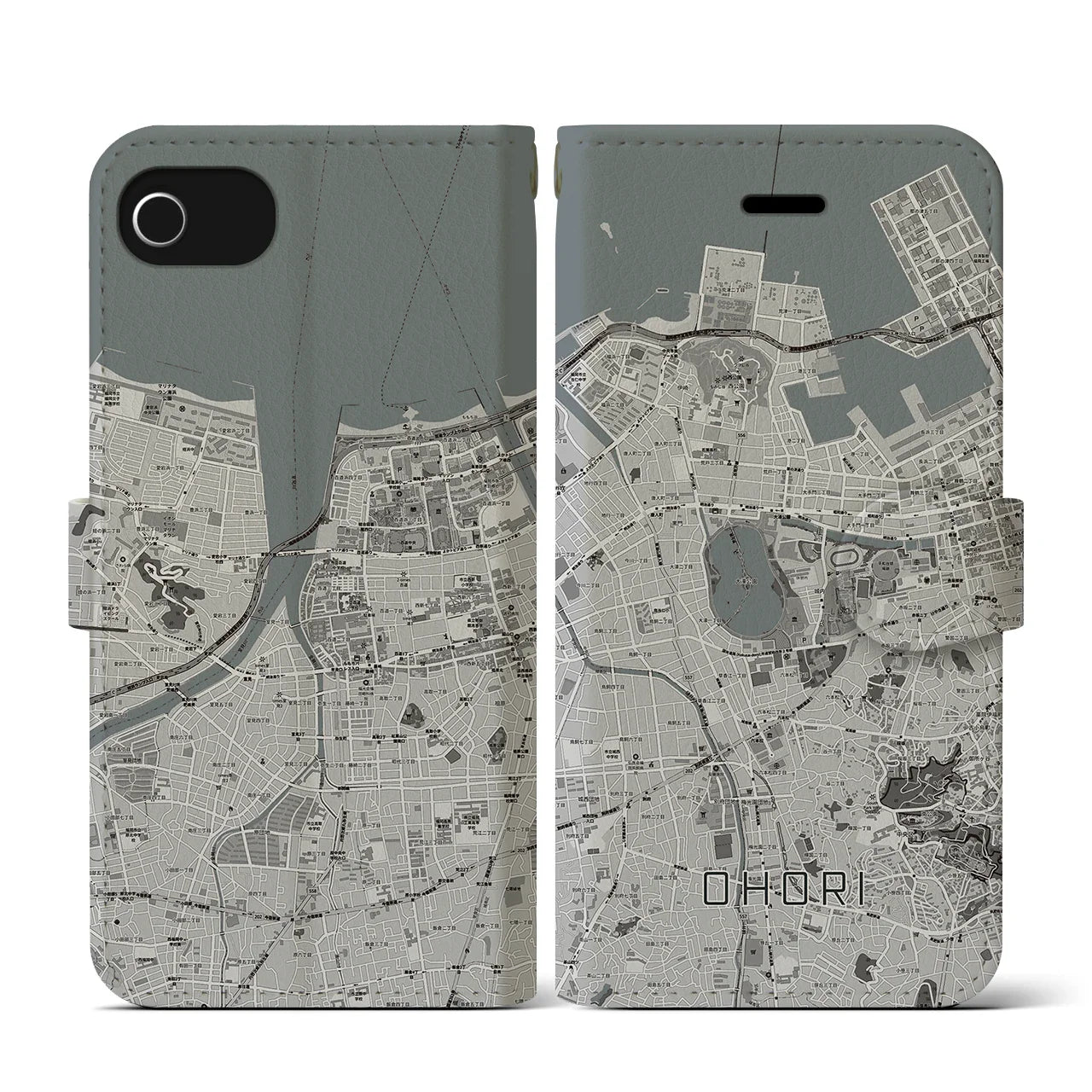 【大濠(福岡県)】地図柄iPhoneケース(手帳タイプ)ナチュラル・iPhone SE(第3 / 第2世代) / 8 / 7 / 6s / 6 用