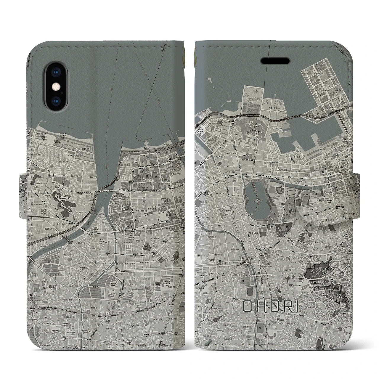 【大濠(福岡県)】地図柄iPhoneケース(手帳タイプ)ナチュラル・iPhone XS / X 用