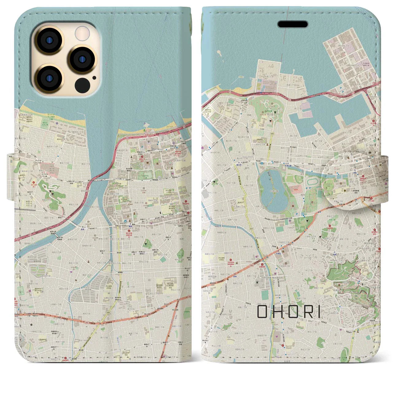 【大濠(福岡県)】地図柄iPhoneケース(手帳タイプ)ナチュラル・iPhone 12 Pro Max 用