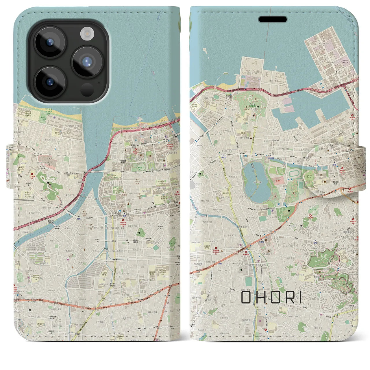 【大濠(福岡県)】地図柄iPhoneケース(手帳タイプ)ナチュラル・iPhone 15 Pro Max 用