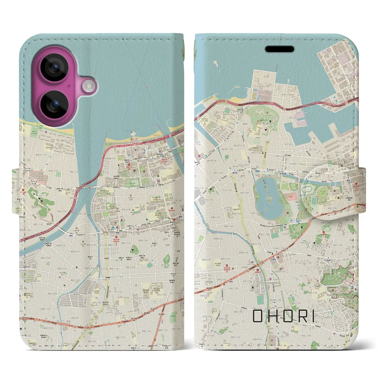 【大濠(福岡県)】地図柄iPhoneケース(手帳タイプ)