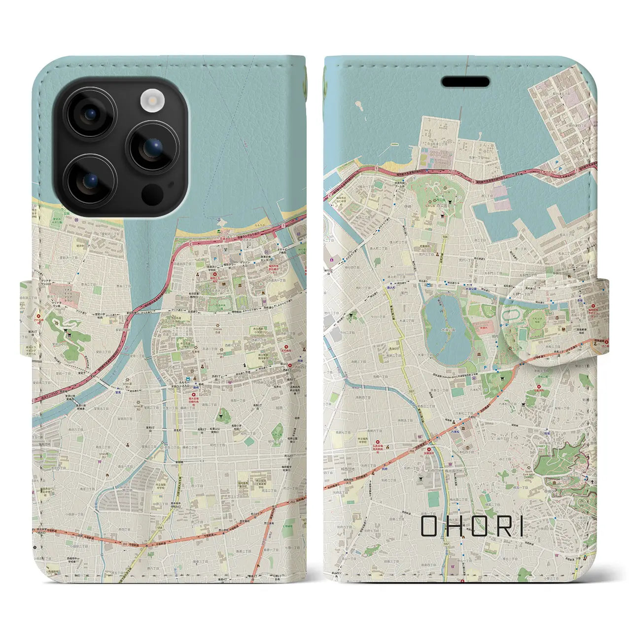 【大濠(福岡県)】地図柄iPhoneケース(手帳タイプ)ナチュラル・iPhone 16 用