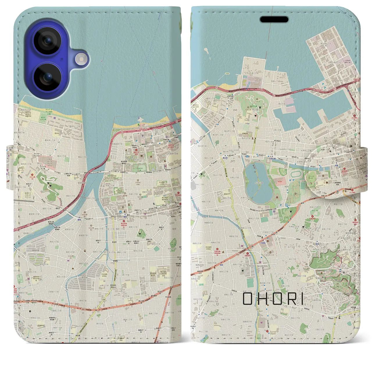 【大濠(福岡県)】地図柄iPhoneケース(手帳タイプ)ナチュラル・iPhone 16 Pro Max 用