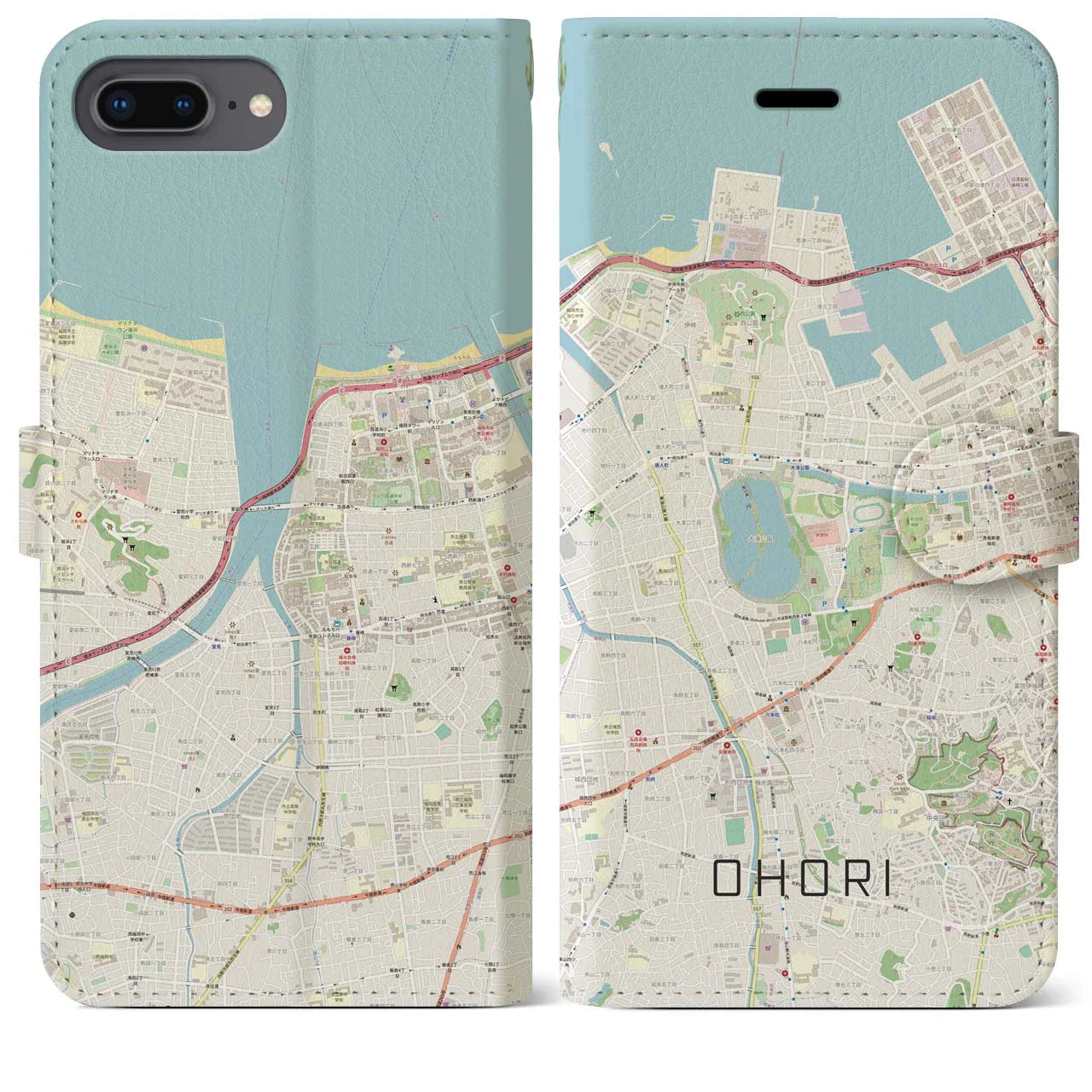 【大濠(福岡県)】地図柄iPhoneケース(手帳タイプ)モノトーン・iPhone XR 用