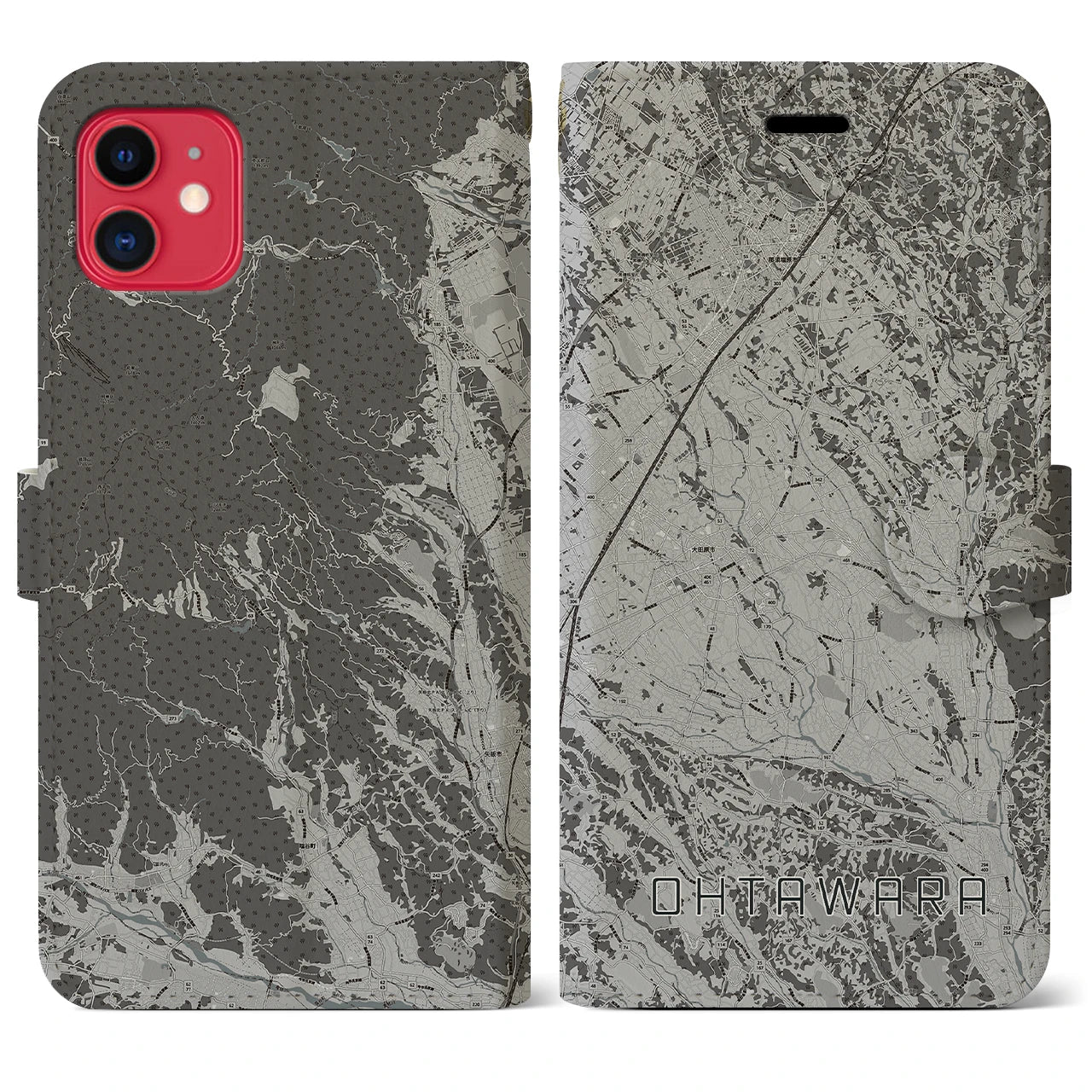 【大田原(栃木県)】地図柄iPhoneケース(手帳タイプ)モノトーン・iPhone 11 用