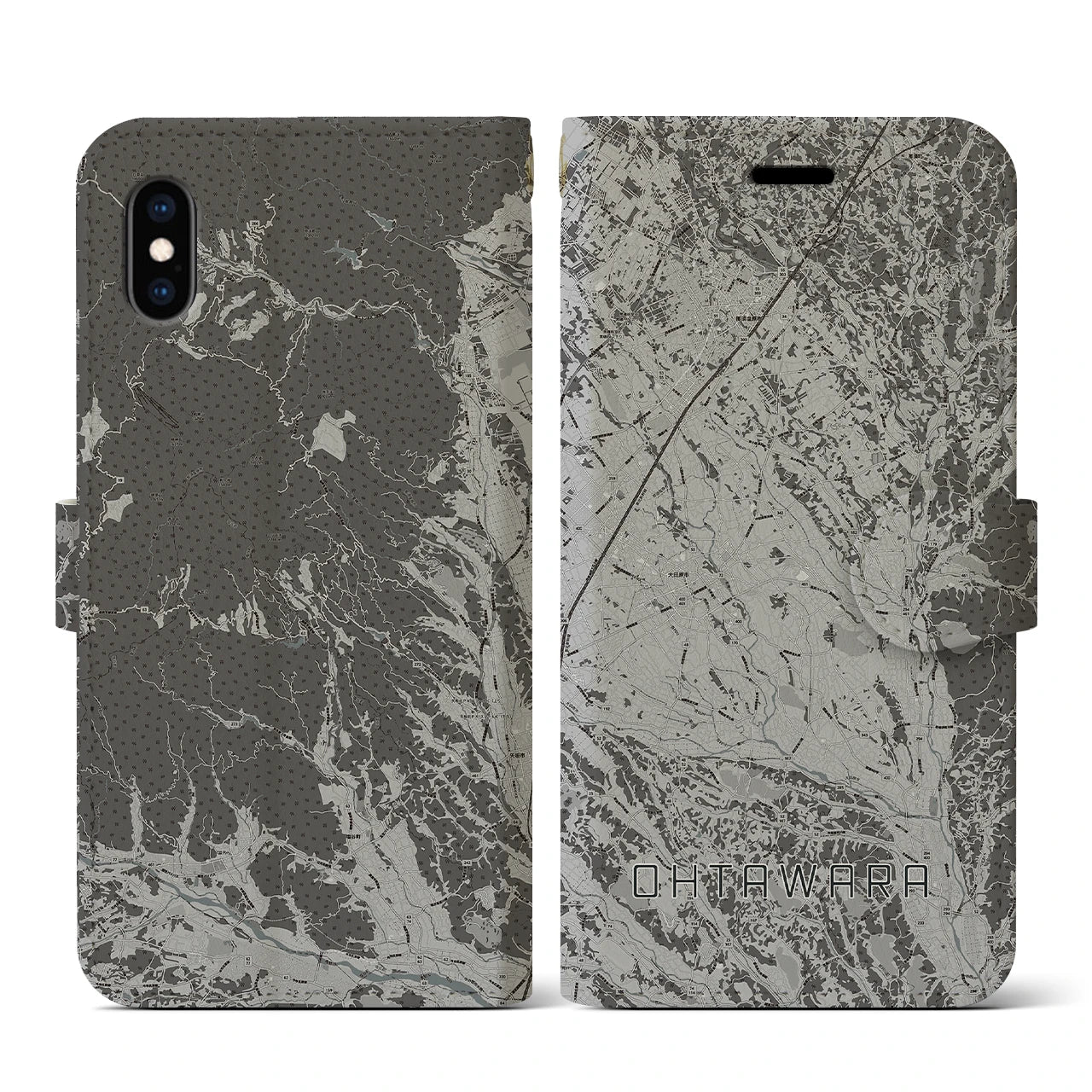 【大田原(栃木県)】地図柄iPhoneケース(手帳タイプ)モノトーン・iPhone XS / X 用