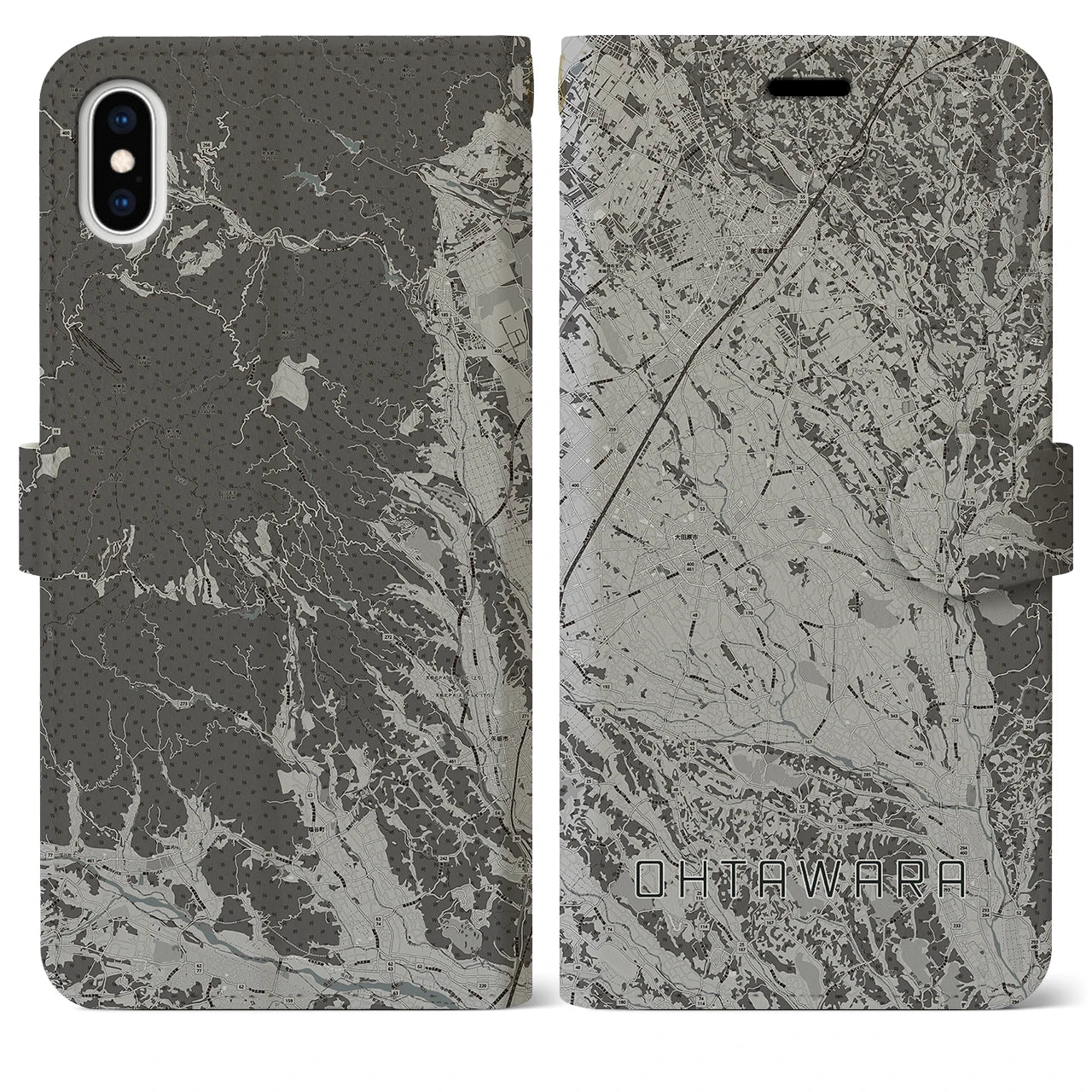 【大田原(栃木県)】地図柄iPhoneケース(手帳タイプ)モノトーン・iPhone XS Max 用