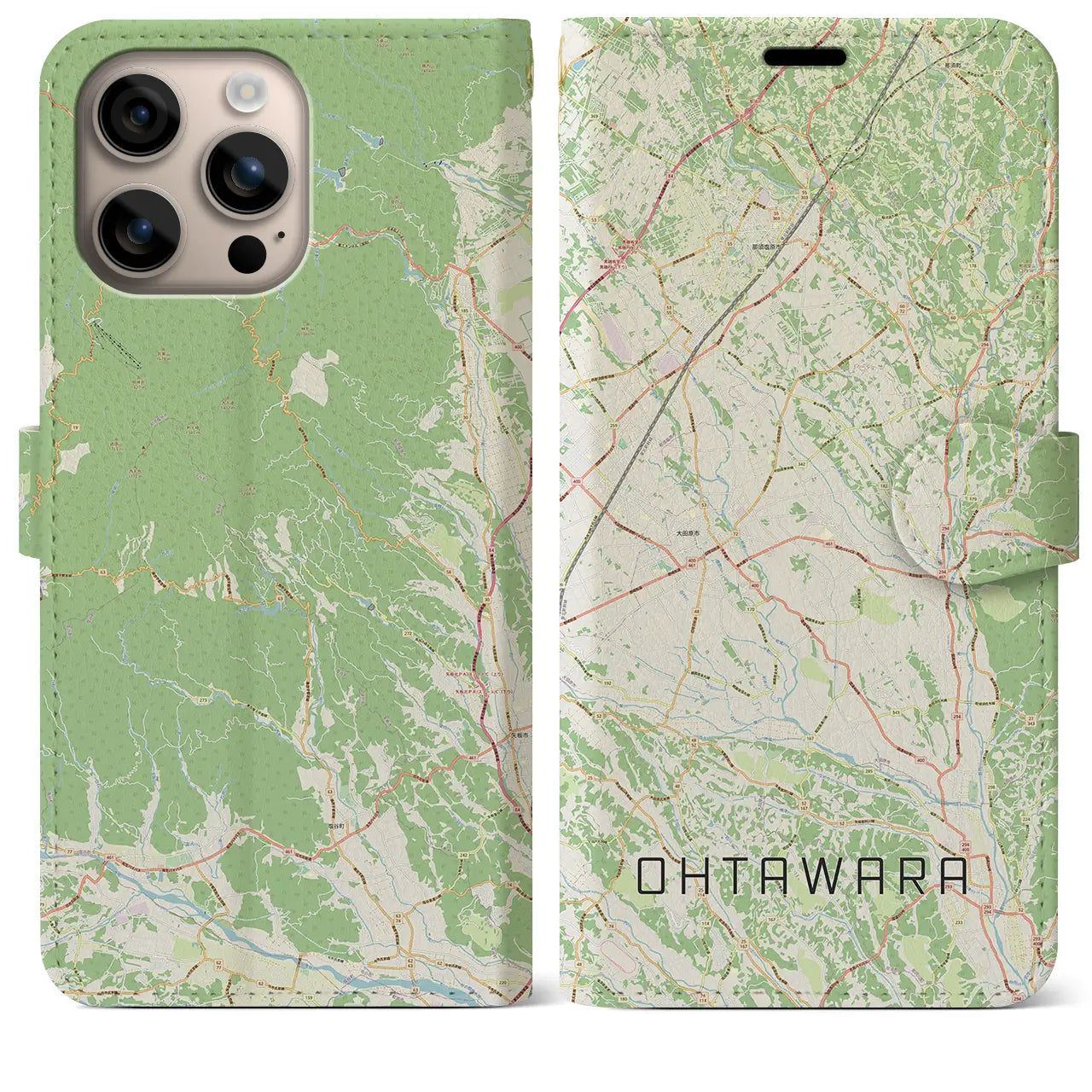 【大田原(栃木県)】地図柄iPhoneケース(手帳タイプ)ナチュラル・iPhone 16 Plus 用