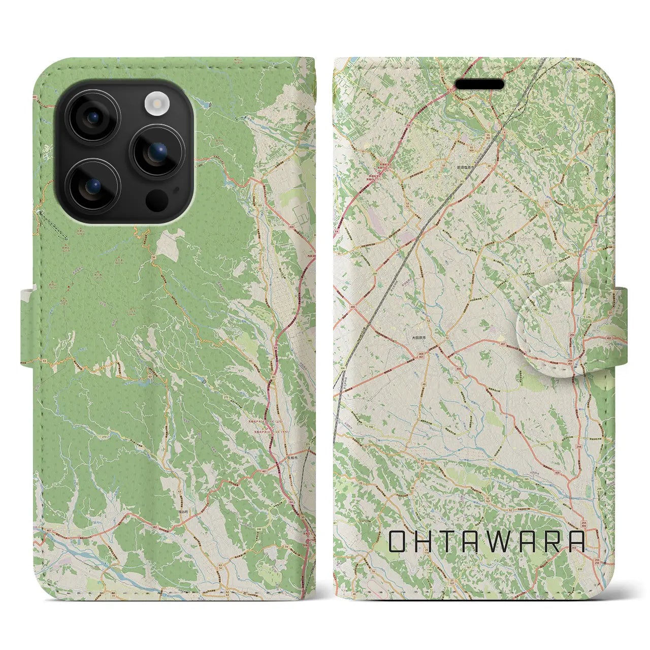 【大田原(栃木県)】地図柄iPhoneケース(手帳タイプ)ナチュラル・iPhone 16 用