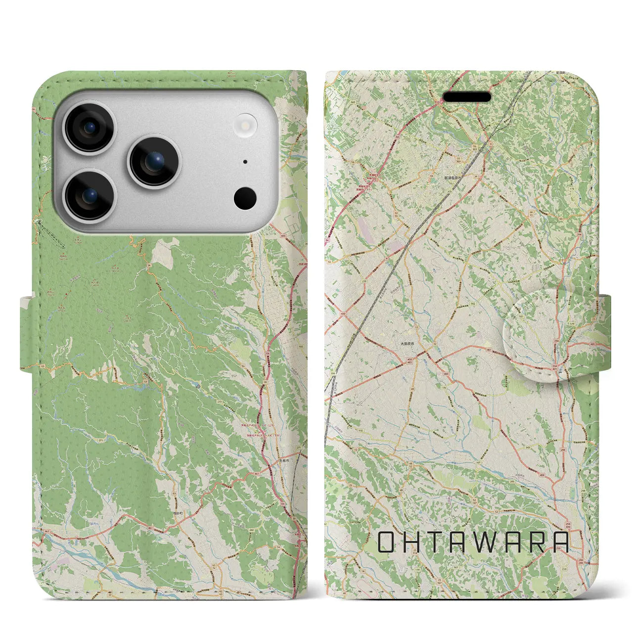 【大田原(栃木県)】地図柄iPhoneケース(手帳タイプ)モノトーン・iPhone 17 Pro Max 用