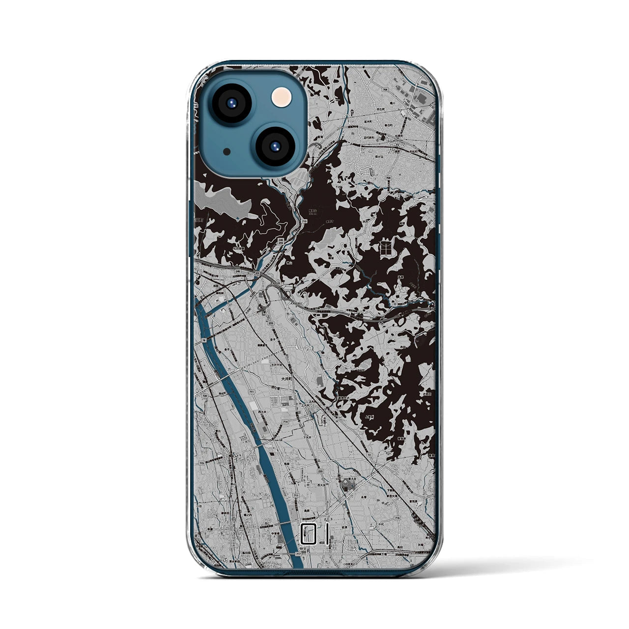 【大井(神奈川県)】地図柄iPhoneケース(クリアタイプ)モノトーン・iPhone 13 用