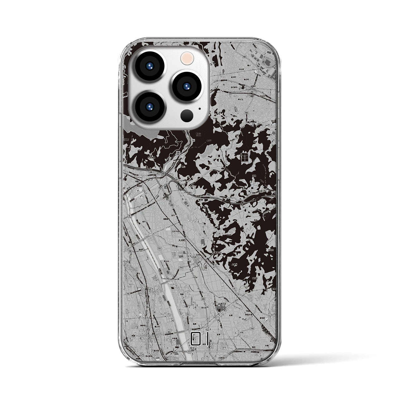 【大井(神奈川県)】地図柄iPhoneケース(クリアタイプ)モノトーン・iPhone 13 Pro 用