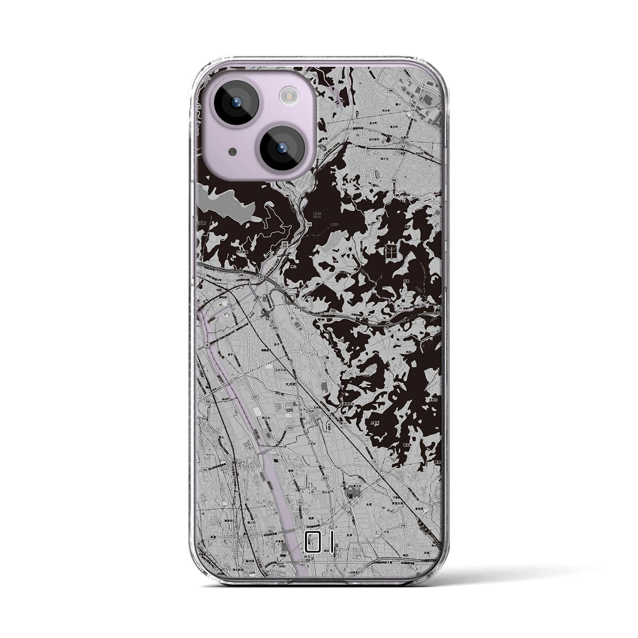 【大井(神奈川県)】地図柄iPhoneケース(クリアタイプ)モノトーン・iPhone 14 用