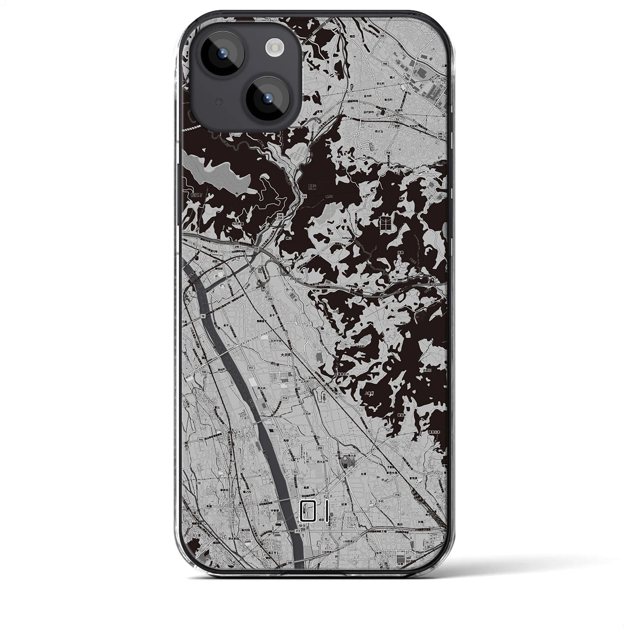 【大井(神奈川県)】地図柄iPhoneケース(クリアタイプ)モノトーン・iPhone 14 Plus 用