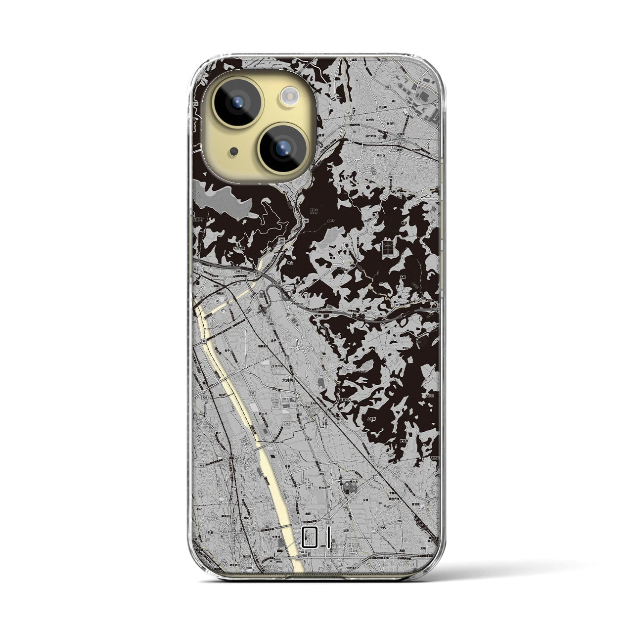 【大井(神奈川県)】地図柄iPhoneケース(クリアタイプ)モノトーン・iPhone 15 用