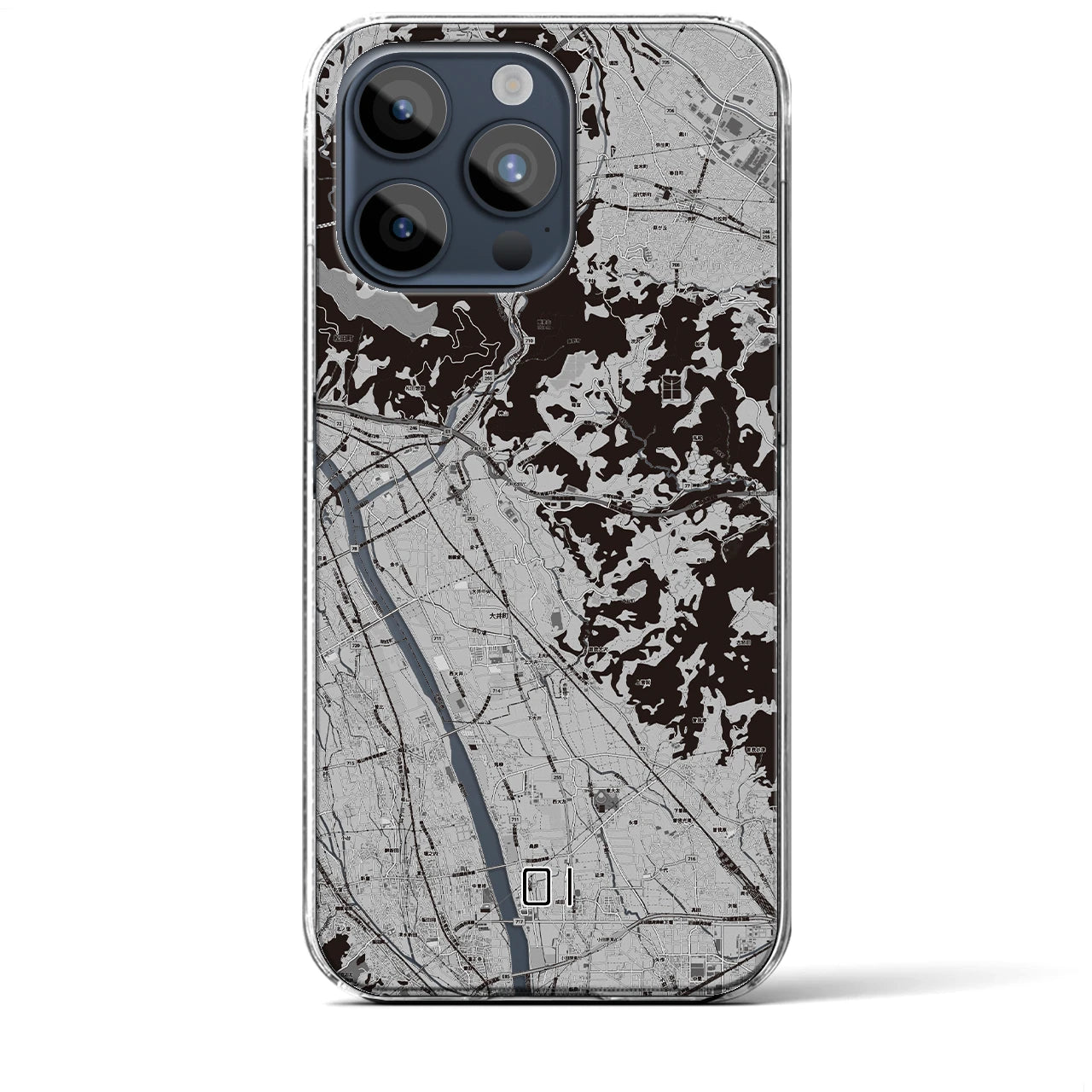 【大井(神奈川県)】地図柄iPhoneケース(クリアタイプ)モノトーン・iPhone 15 Pro Max 用