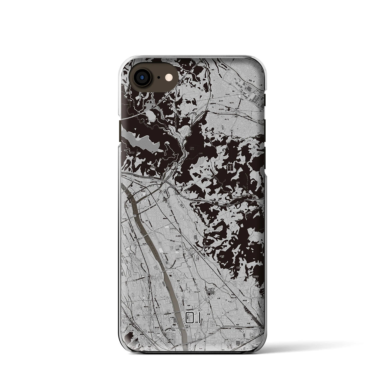 【大井(神奈川県)】地図柄iPhoneケース(クリアタイプ)モノトーン・iPhone SE(第3 / 第2世代) / 8 / 7 / 6s / 6 用