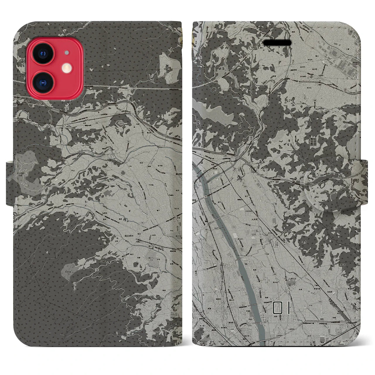 【大井(神奈川県)】地図柄iPhoneケース(手帳タイプ)モノトーン・iPhone 11 用