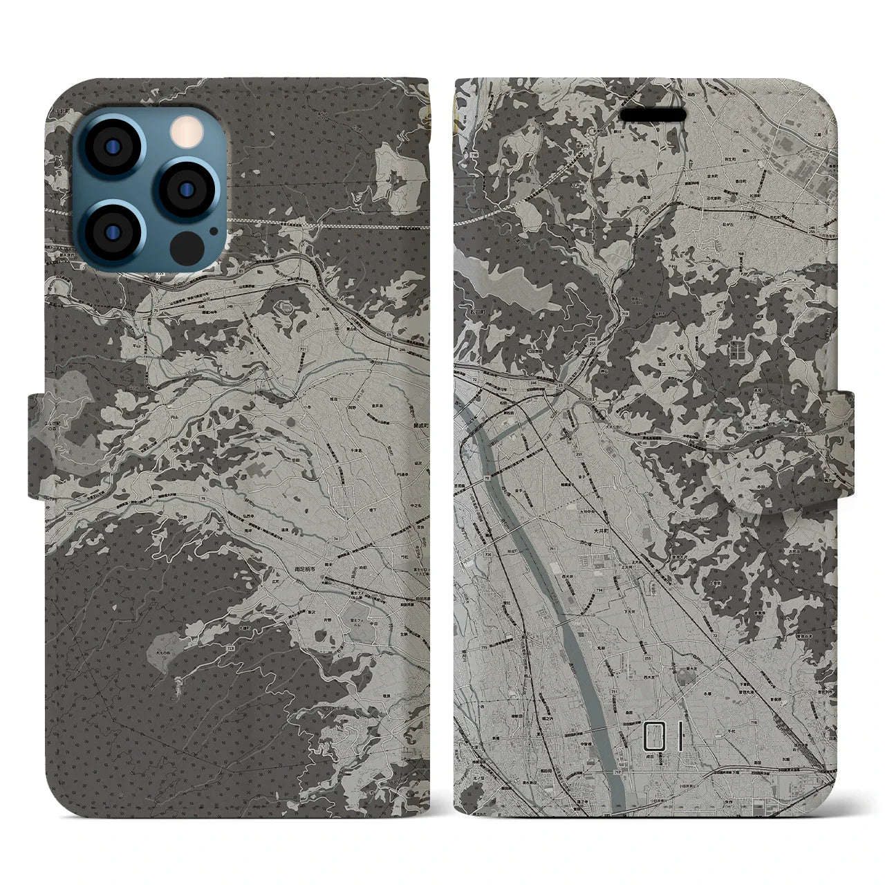 【大井(神奈川県)】地図柄iPhoneケース(手帳タイプ)モノトーン・iPhone 12 / 12 Pro 用