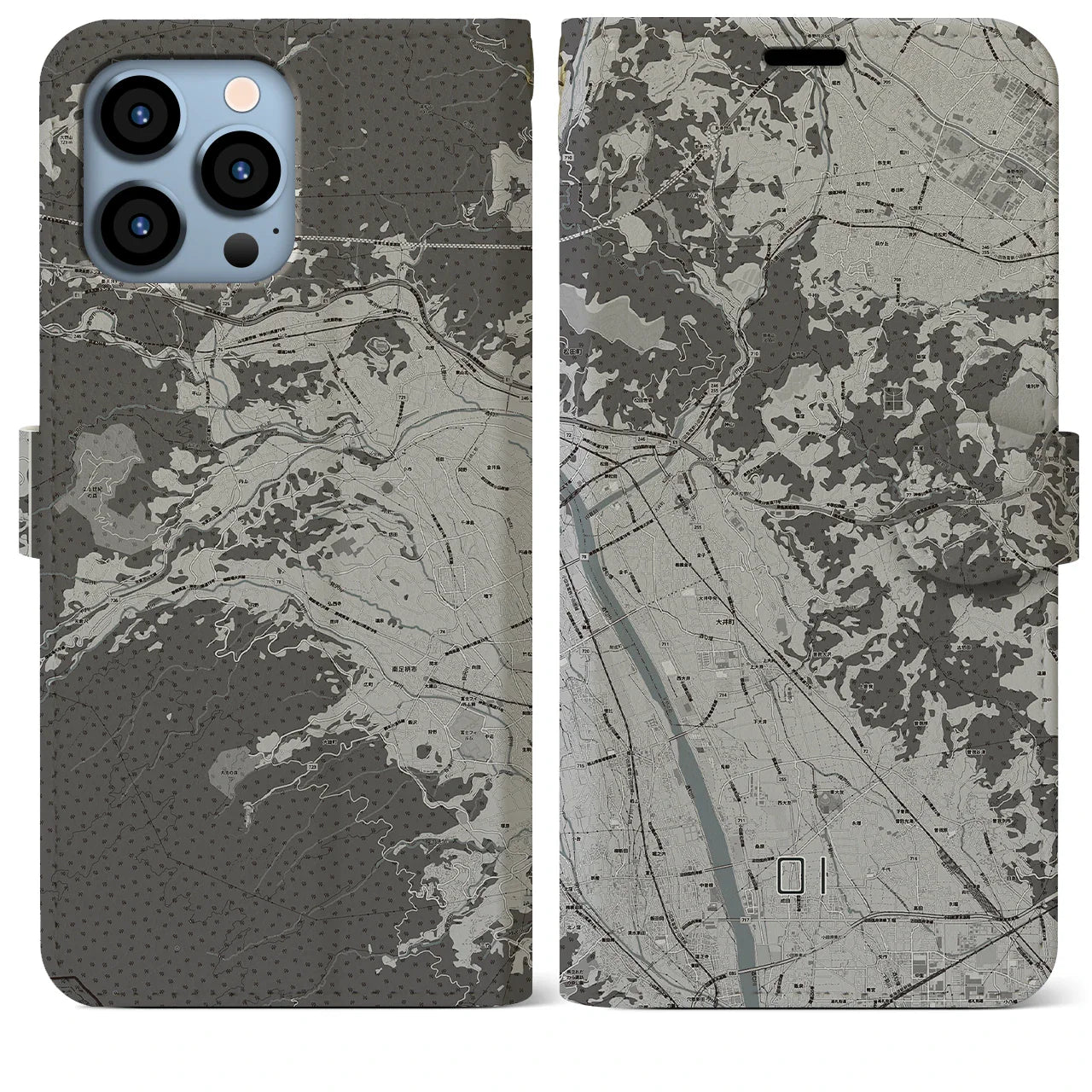 【大井(神奈川県)】地図柄iPhoneケース(手帳タイプ)モノトーン・iPhone 13 Pro Max 用