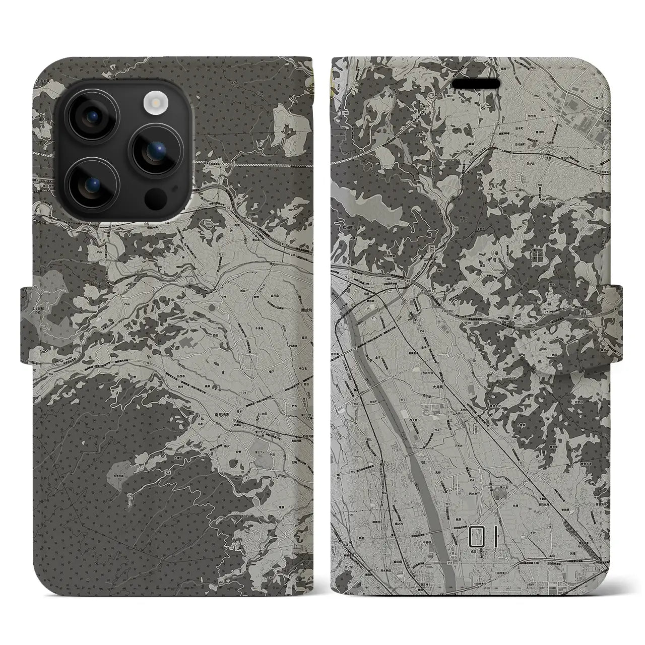 【大井(神奈川県)】地図柄iPhoneケース(手帳タイプ)モノトーン・iPhone 16 用