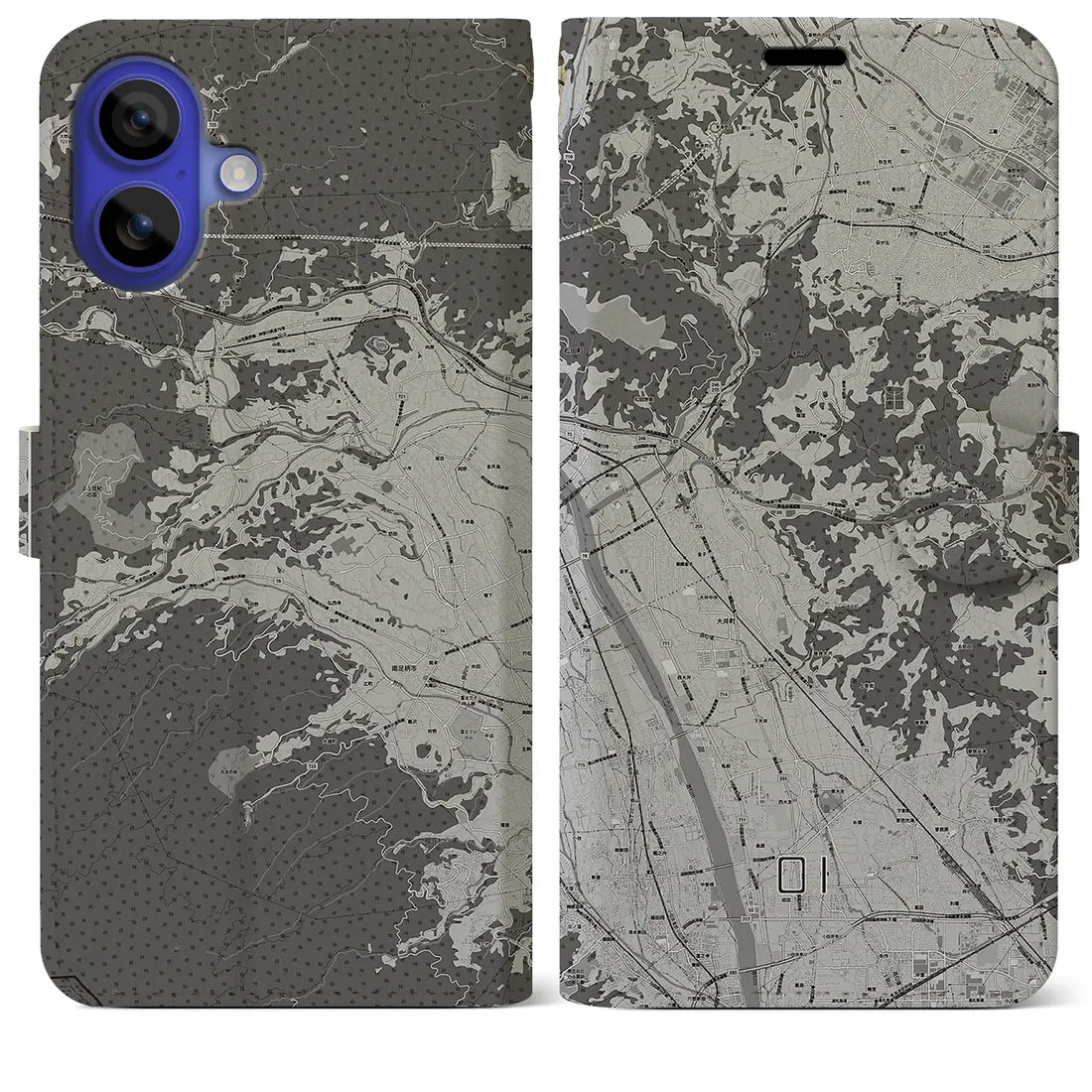 【大井(神奈川県)】地図柄iPhoneケース(手帳タイプ)モノトーン・iPhone 16 Pro Max 用