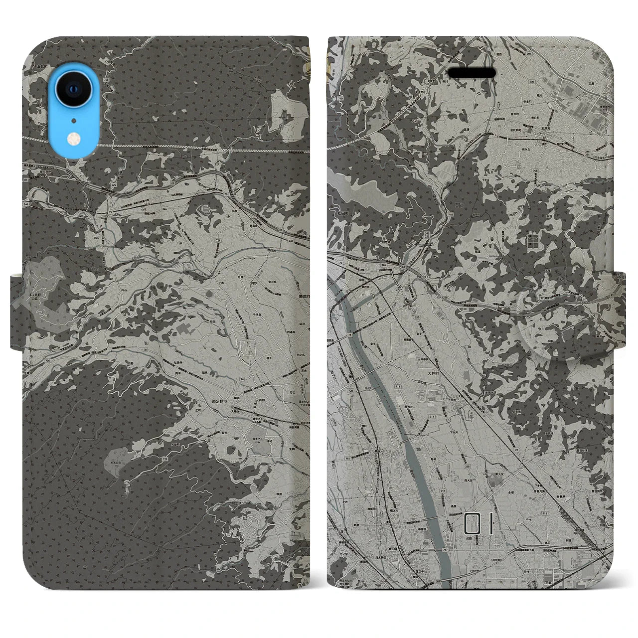 【大井(神奈川県)】地図柄iPhoneケース(手帳タイプ)モノトーン・iPhone XR 用