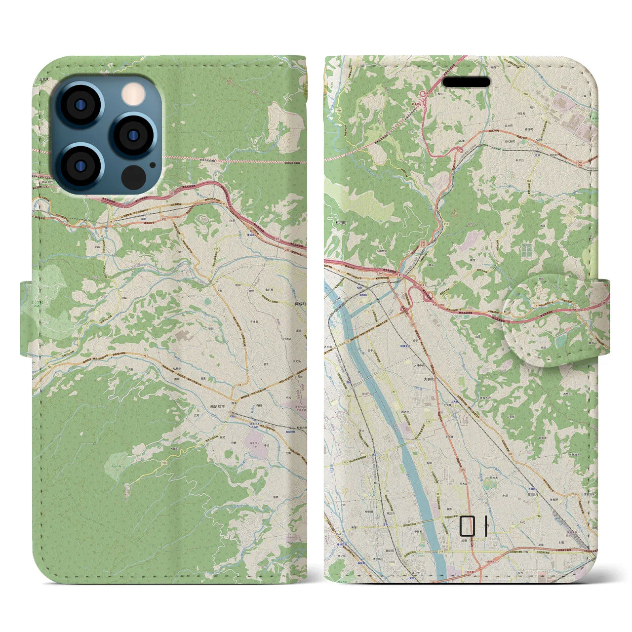 【大井(神奈川県)】地図柄iPhoneケース(手帳タイプ)ナチュラル・iPhone 12 / 12 Pro 用