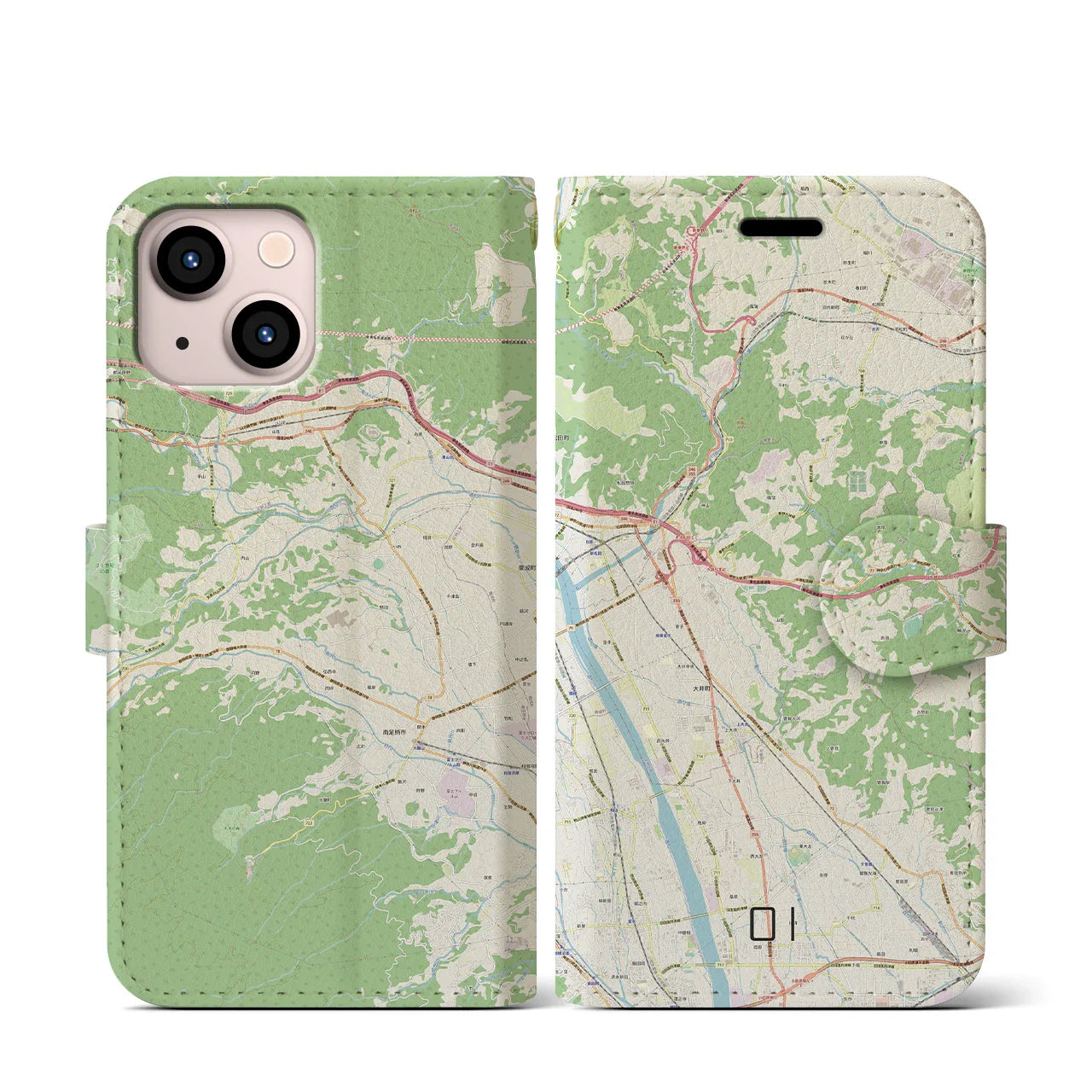 【大井(神奈川県)】地図柄iPhoneケース(手帳タイプ)ナチュラル・iPhone 13 mini 用